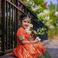 Jyoti Fashion Gorgeous Orange Pure Kota Silk Print with Zari Woven Kids Lehenga Choli Set | Swadesiicart