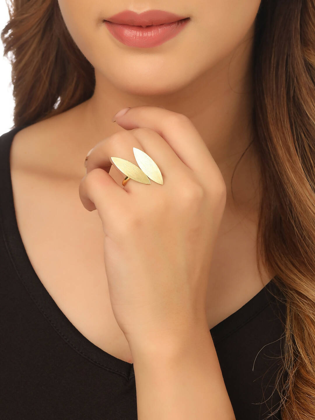 NVR Women's Western Gold-Polished Ajustable Finger Ring | Swadesiicart