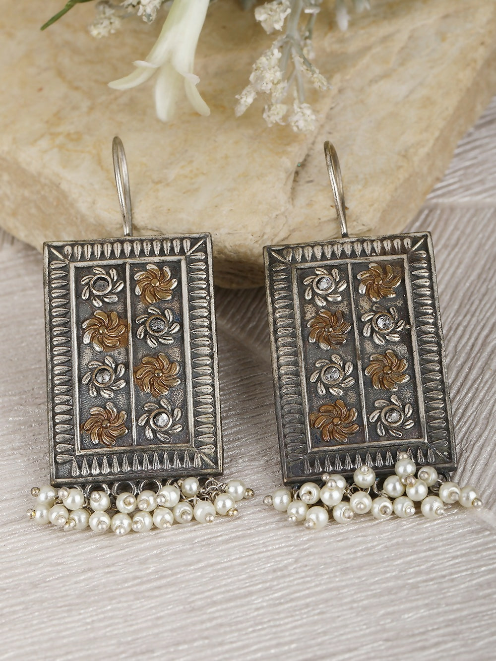 Joban Fashion Women White Beads Pattern Dual Tone Brass Earrings | Swadesiicart