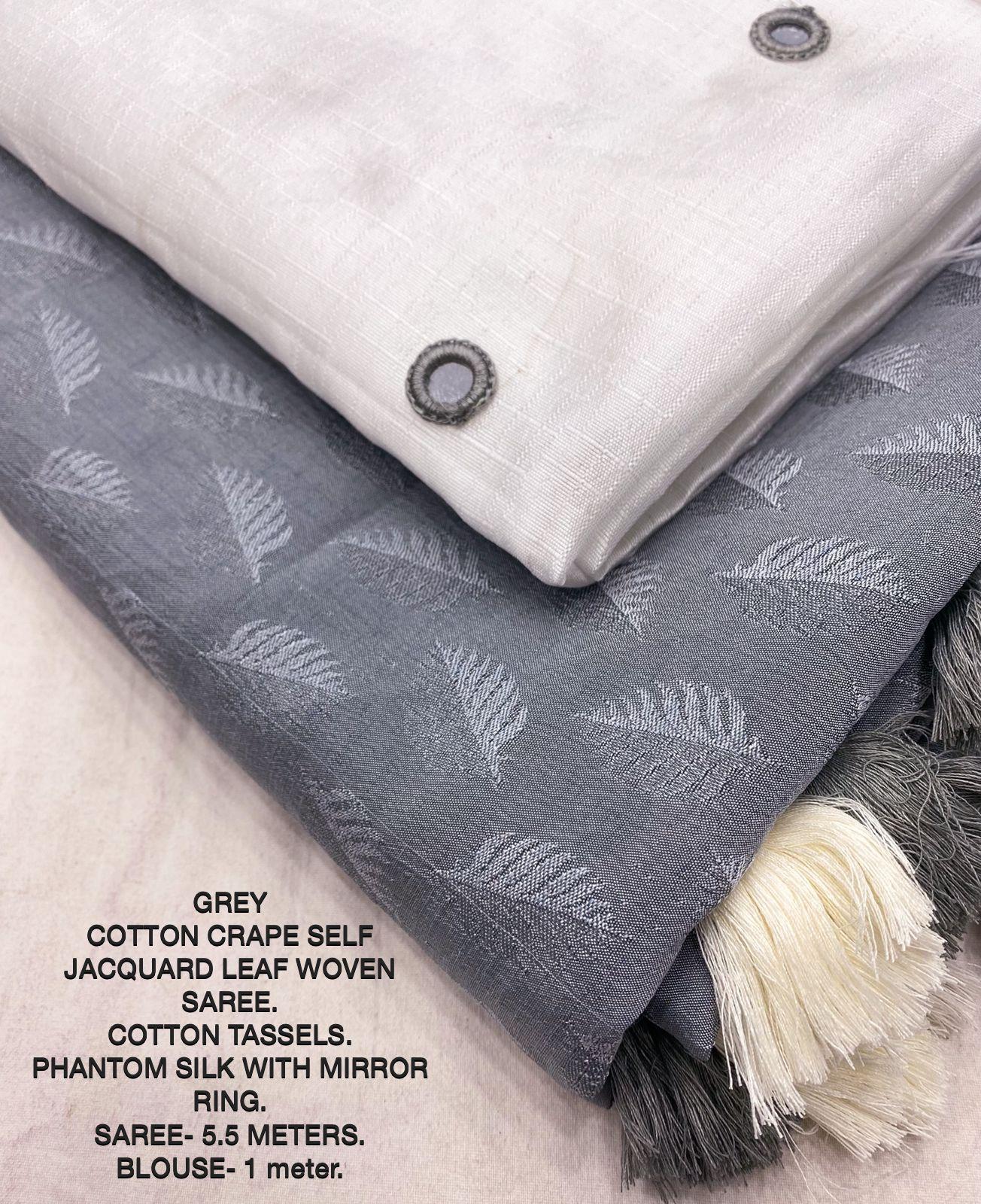 Grey Poly Georgette Woven Design Saree with Unstitched Blouse - Hiral Fashion | Swadesiicart