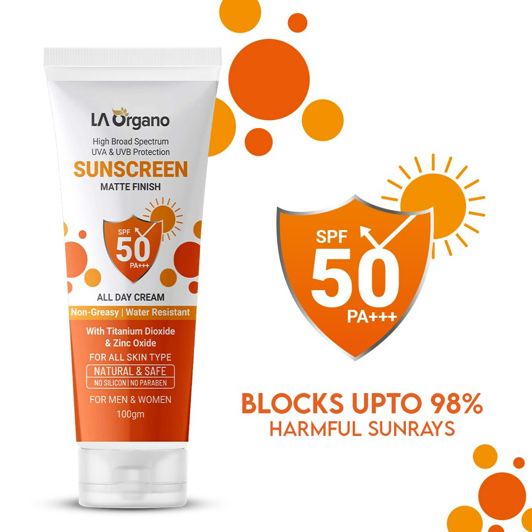 LA Organo Sunscreen Matte Finish All Day Cream SPF 50 PA+++ UVA/UVB Protection | Swadesiicart
