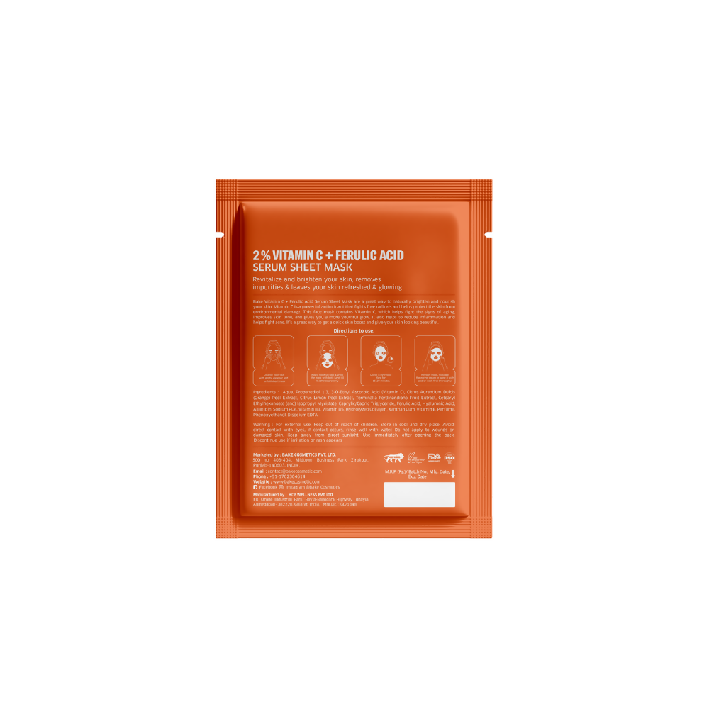Bake 2% Vitamin C + Ferulic Acid Serum Sheet Mask | Swadesiicart