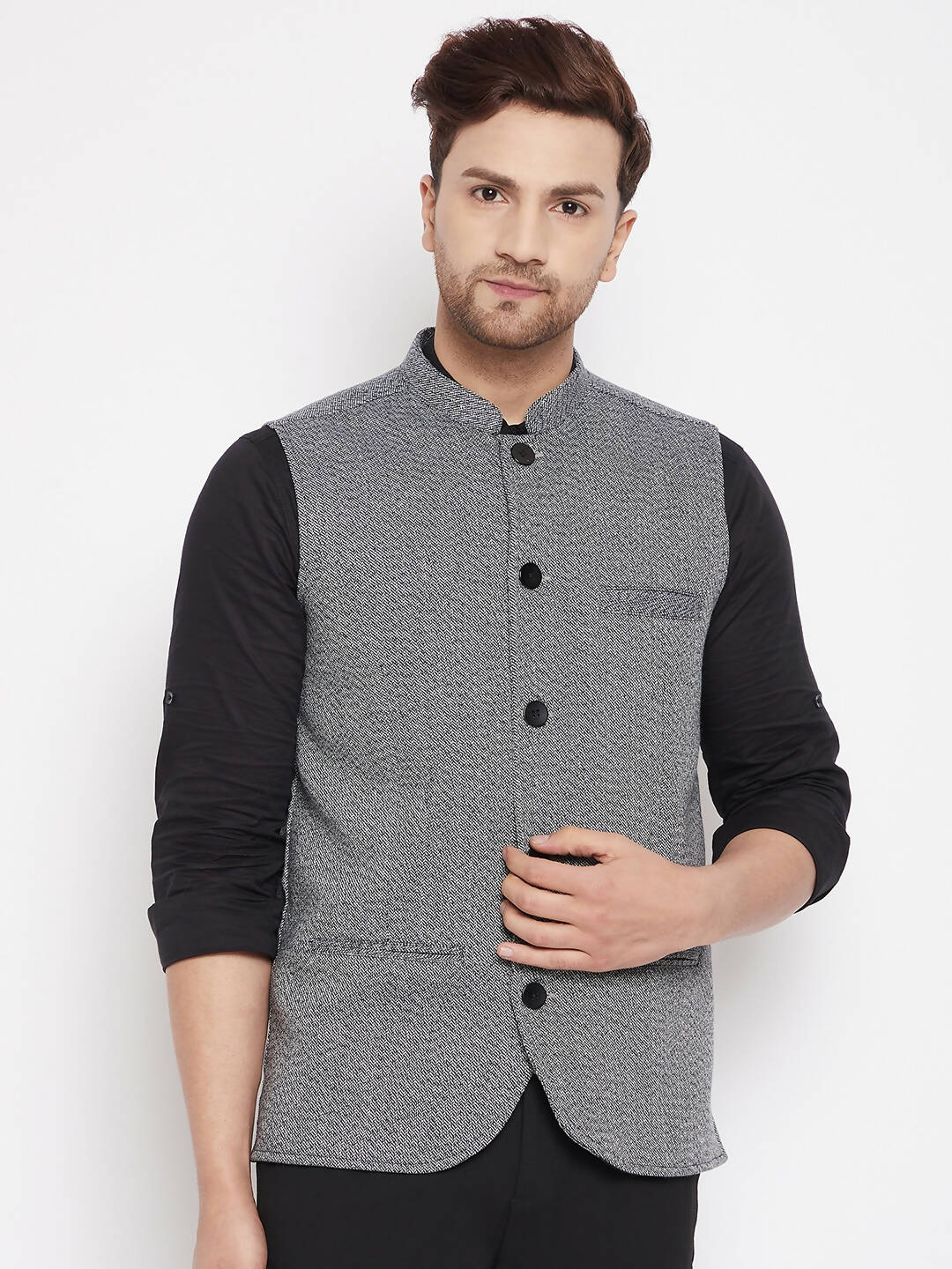 Even Apparels Grey Merino Men Woven Nehru Jacket PW689 | Swadesiicart