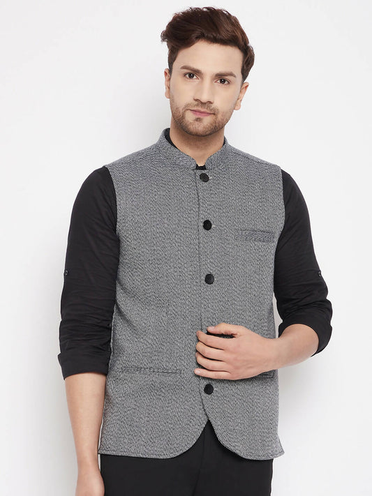 Even Apparels Grey Merino Men Woven Nehru Jacket PW689 | Swadesiicart