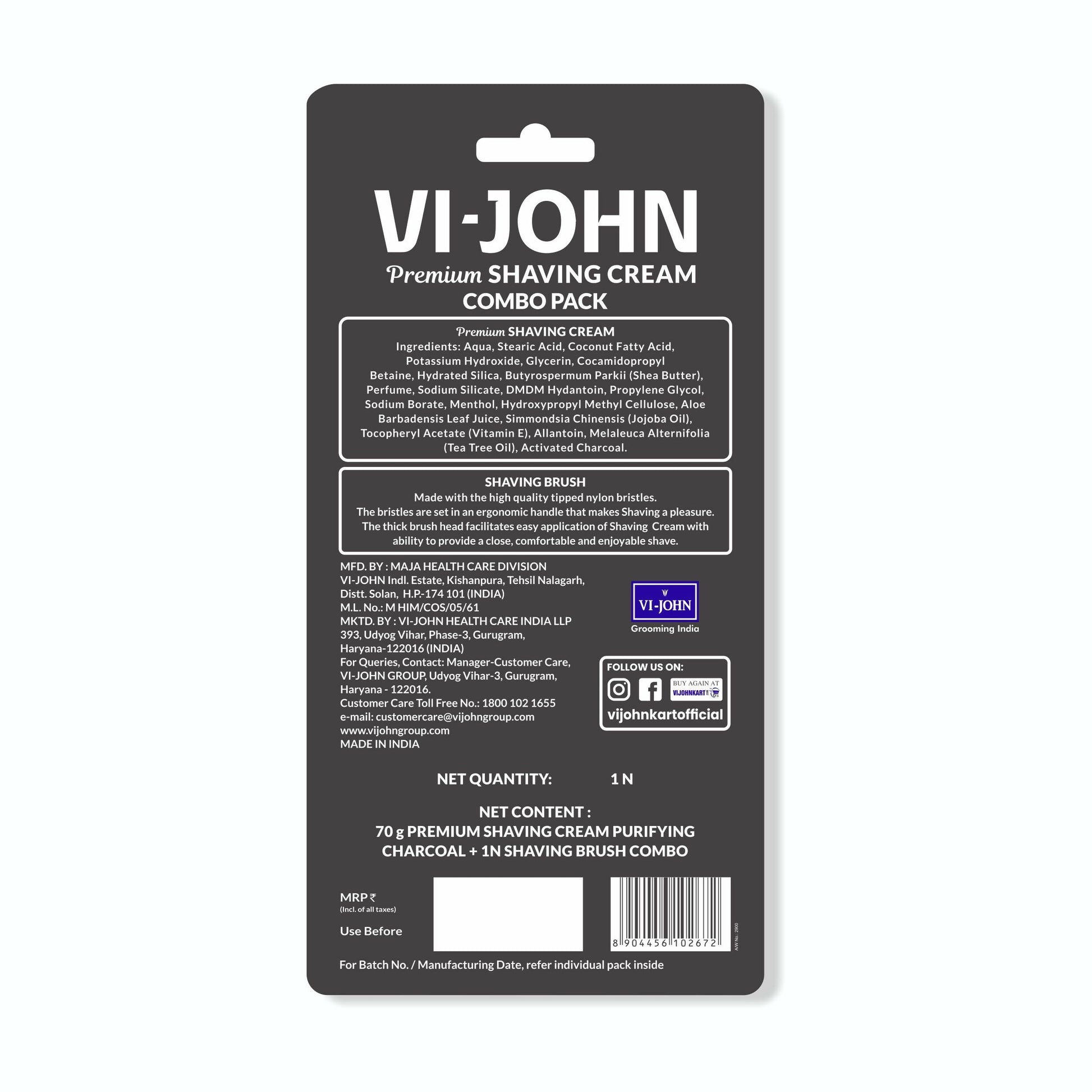 VI-JOHN Dermatologically Tested Premium Claming Aqua Shaving With Shaving Brush Cream Enriched with Aloevera & Almond Oil free From Silicone, Paraben & Mineral Oil | Swadesiicart