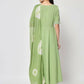 FIORRA Women's Pista Green Poly Crepe Flared Kurta With Dupatta - Swadesiicart