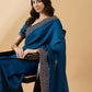 Blue Silk Blend Embroidered Saree with Unstitched Blouse - Vairagi