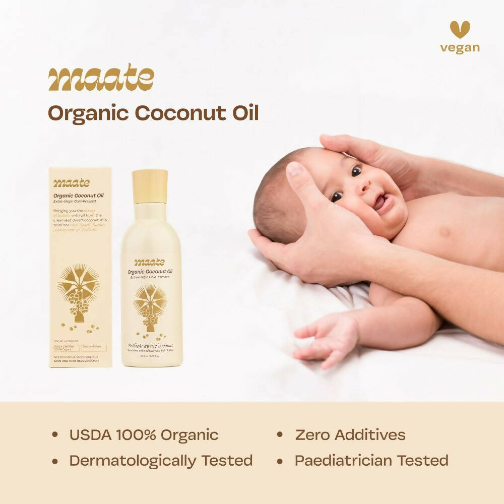 Maate Organic Coconut Oil | Extra Virgin Cold Pressed For Baby Body Massage & Hair Care Oil - Swadesiicart