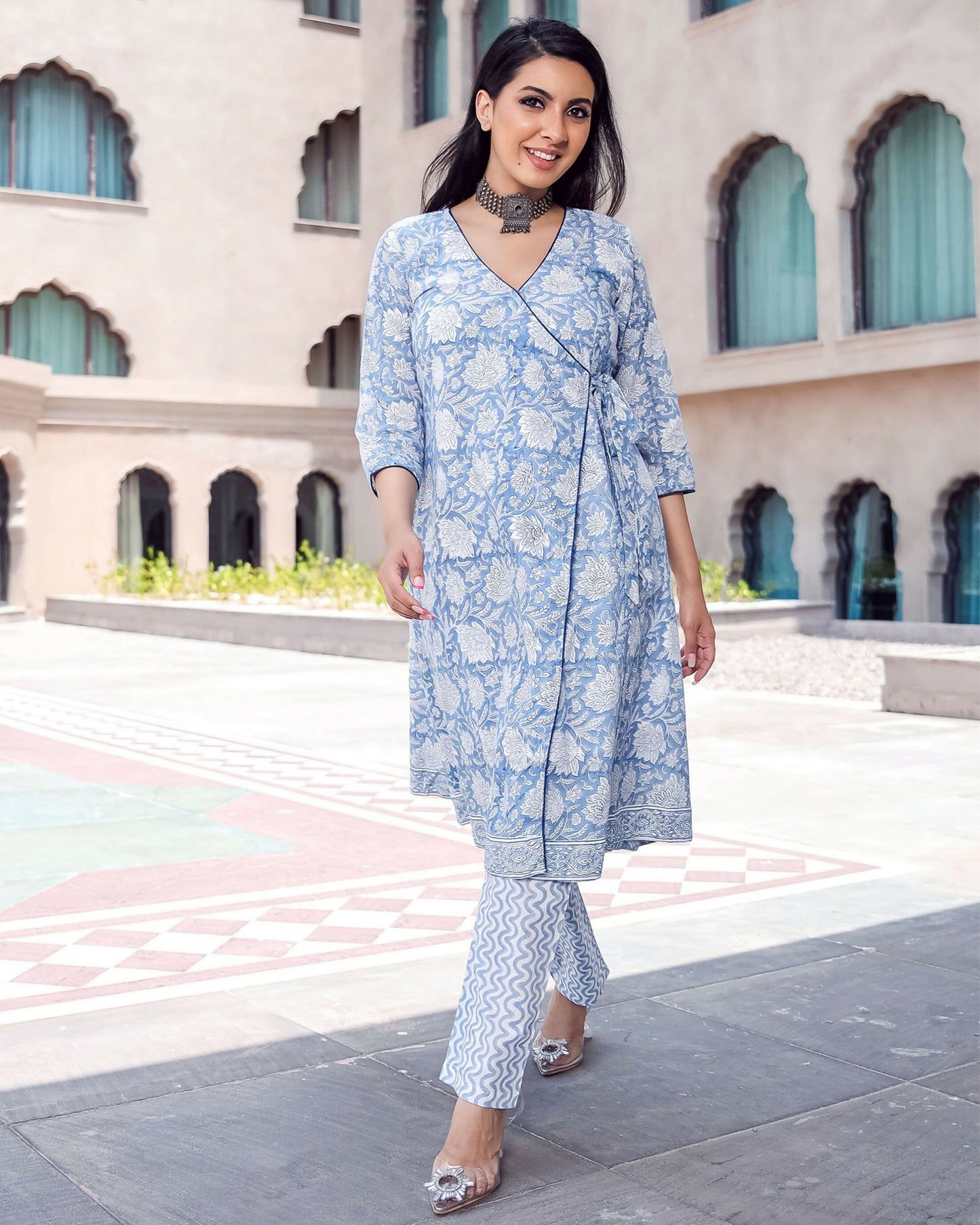 Jyoti Fashion Women's Sky Blue Pure Muslin Heavy Digital Printed Kurta Pant Set | Swadesiicart