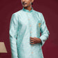 Raivat Ethnic Banarasi Jacquard Embroidery Semi Indo Western Sherwani In Sky Blue Colour | Swadesiicart