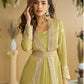 Anaita Mustard Chinon Silk Readymade Anarkali Shrug Gown with Belt & Embroidery Work