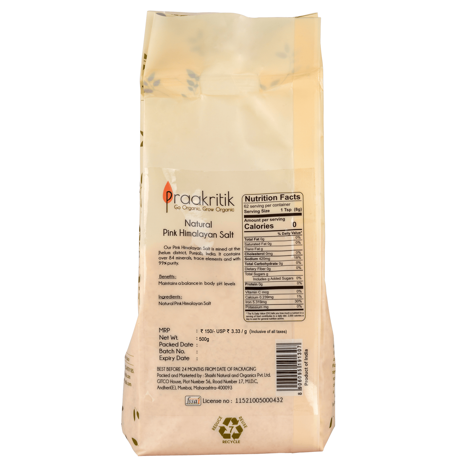 Praakritik Natural Himalayan Pink Salt - Swadesiicart