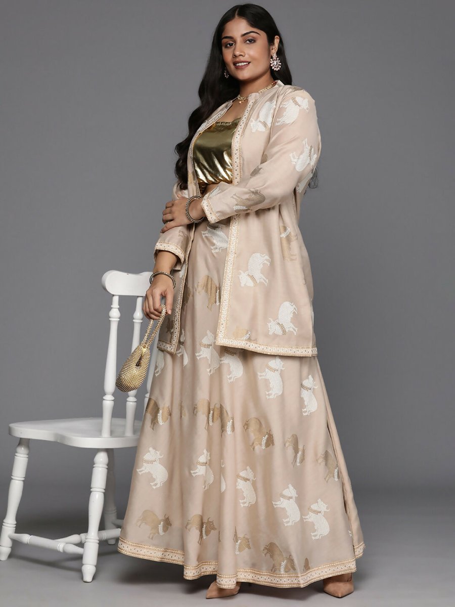 Ahalyaa Women's Traditional Wear Co-ords - Tan - Swadesiicart