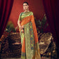 Vishnu Weaves Women's Orange Paithani Silk Saree with Blouse - Swadesiicart