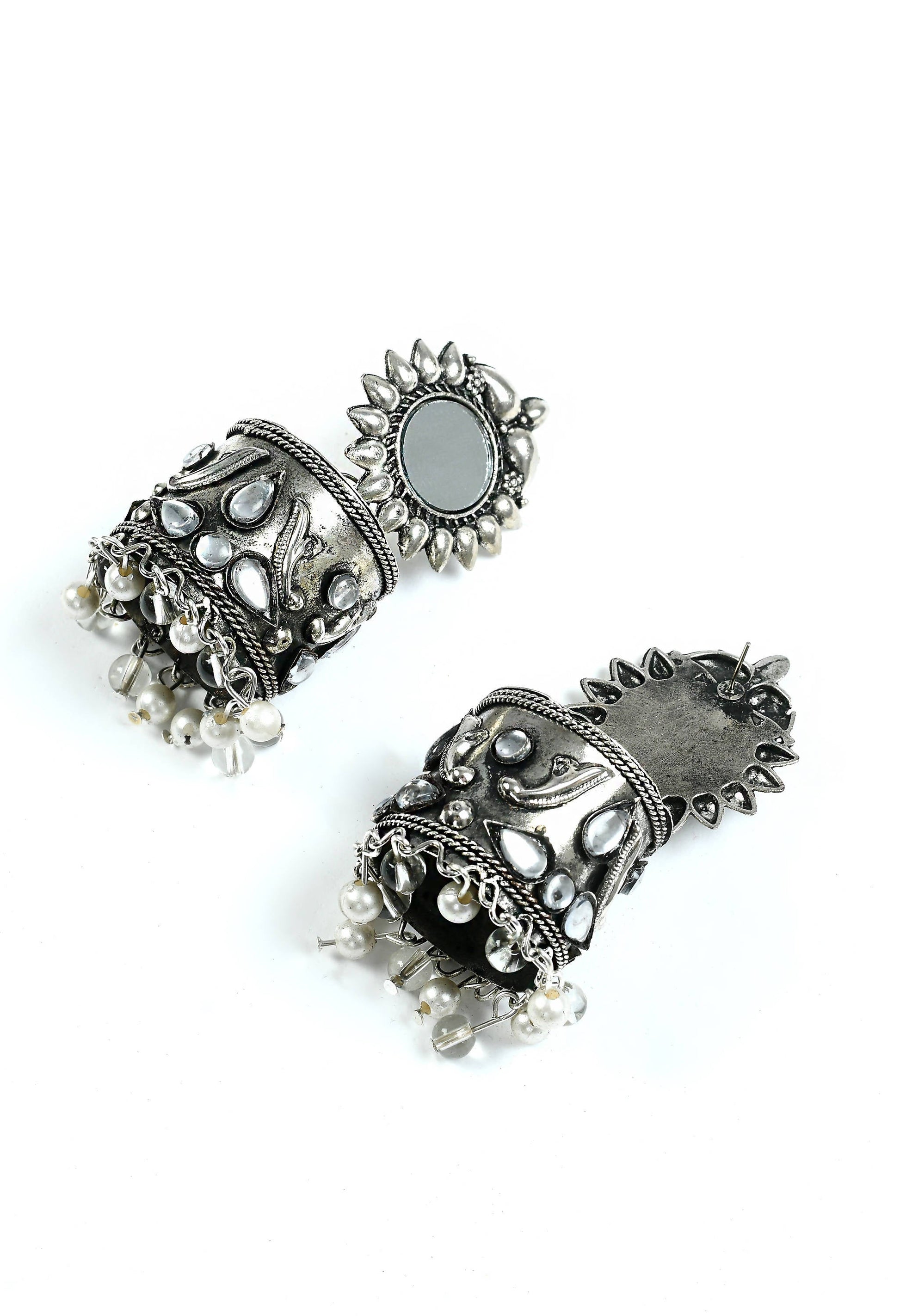 Mominos Fashion Johar Kamal Women Silver Oxidised Jhumkas - Swadesiicart