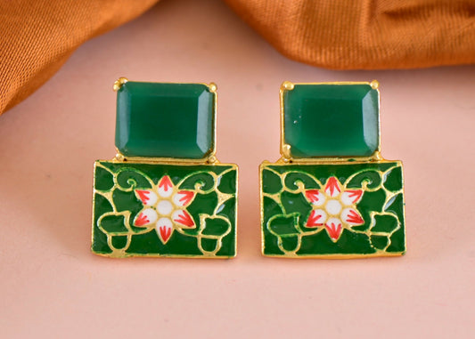 Joban Fashion Women Brass Green Onyx Earrings - Swadesiicart