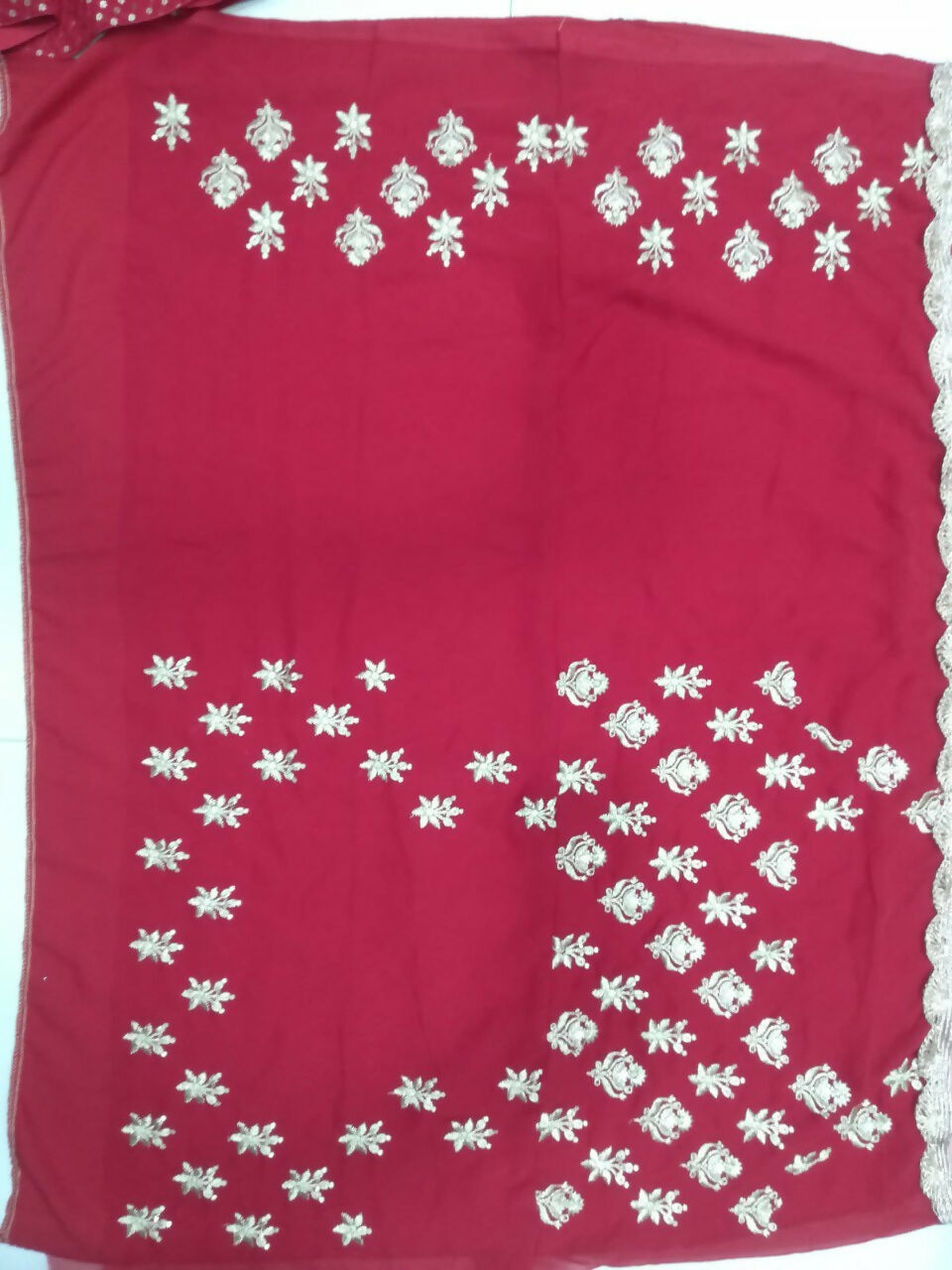 Jyoti Fashion Gorgeous Gajri Red 5MM Ton To Ton Red Thread Embroidery Faux Georgette Lehenga Choli with Dupatta | Swadesiicart