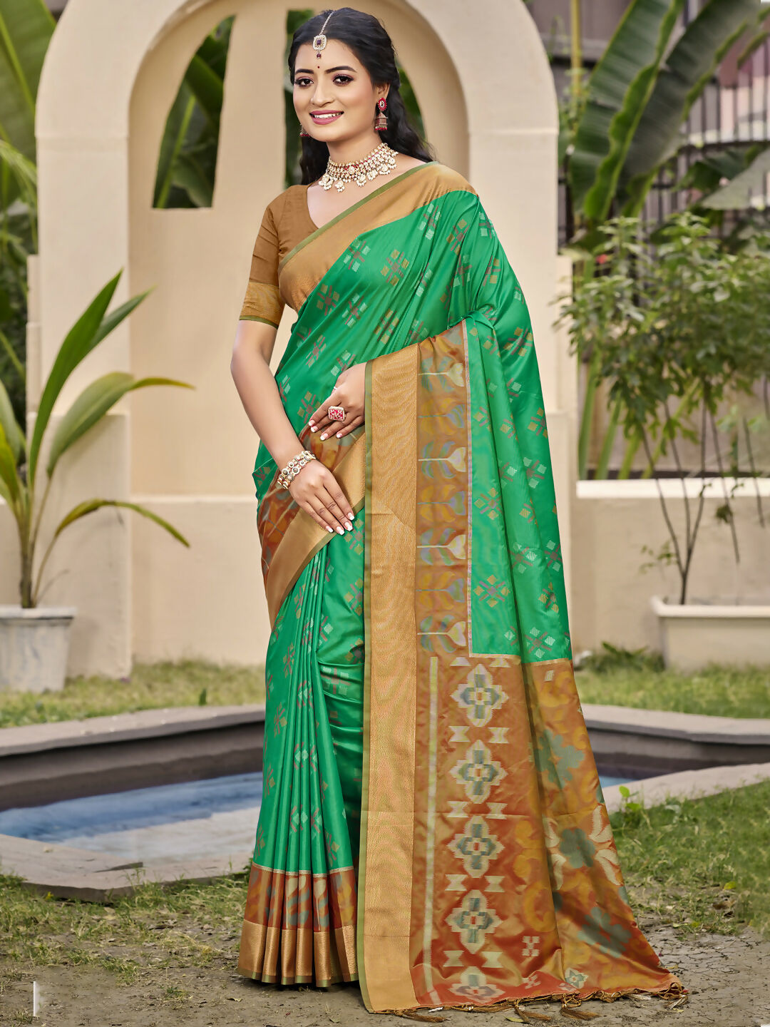 Shree Shyam Fashion Pochampalli Silk Brown Saree