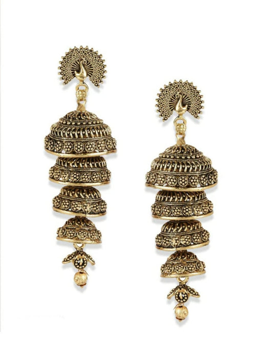 Mominos Fashion Peacock design Golden colour Earrings - Mominos Fashion