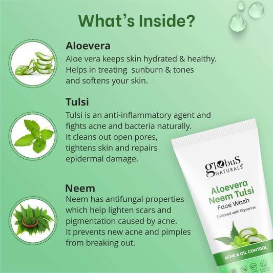 Globus Naturals Aloe Vera Neem Tulsi Face Wash - Swadesiicart
