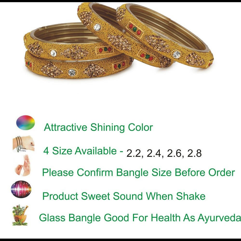 Afast Bridal Wedding & Party Fashionable Colorful Glass Bangle/Kada Set, Pack Of 4 - Golden - Swadesiicart