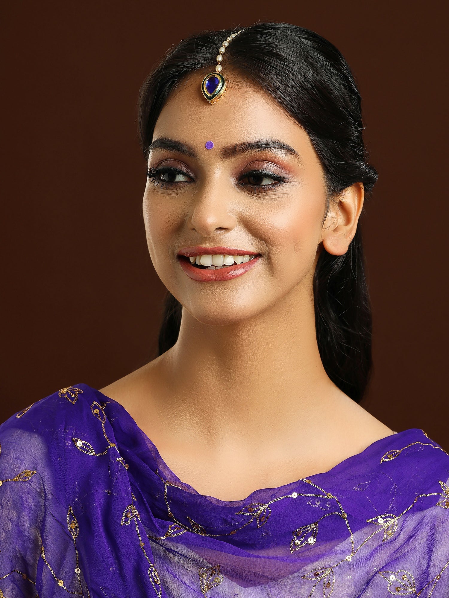 Ruby Raang Blue and Green Meenakari Kundan Maang Tikka | Swadesiicart
