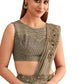 Green Satin Embroidered Ready To Wear Saree With Unstitched Blouse Piece - Nandika | Swadesiicart