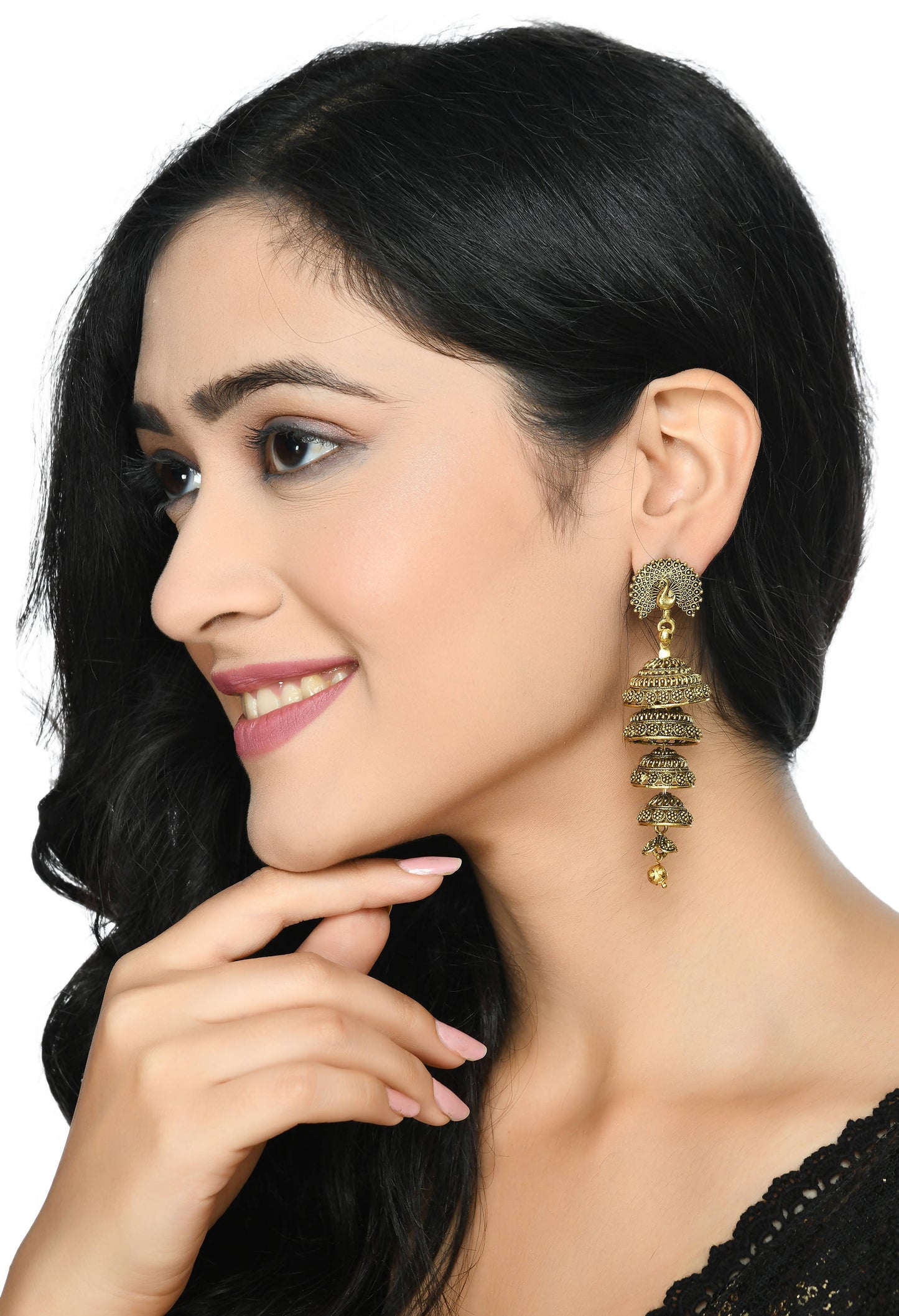 Mominos Fashion Johar Kamal Peacock Design Golden Colour Earrings - Swadesiicart