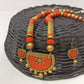 Terracotta Medium Necklace Set With Earrings-Orange And Gold