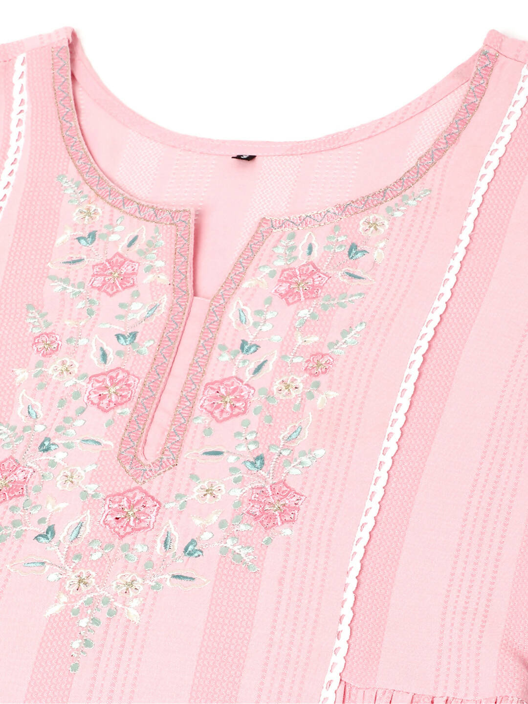 Pink Viscose Rayon Yoke Embroidered A-line Top - Tarini - Swadesiicart