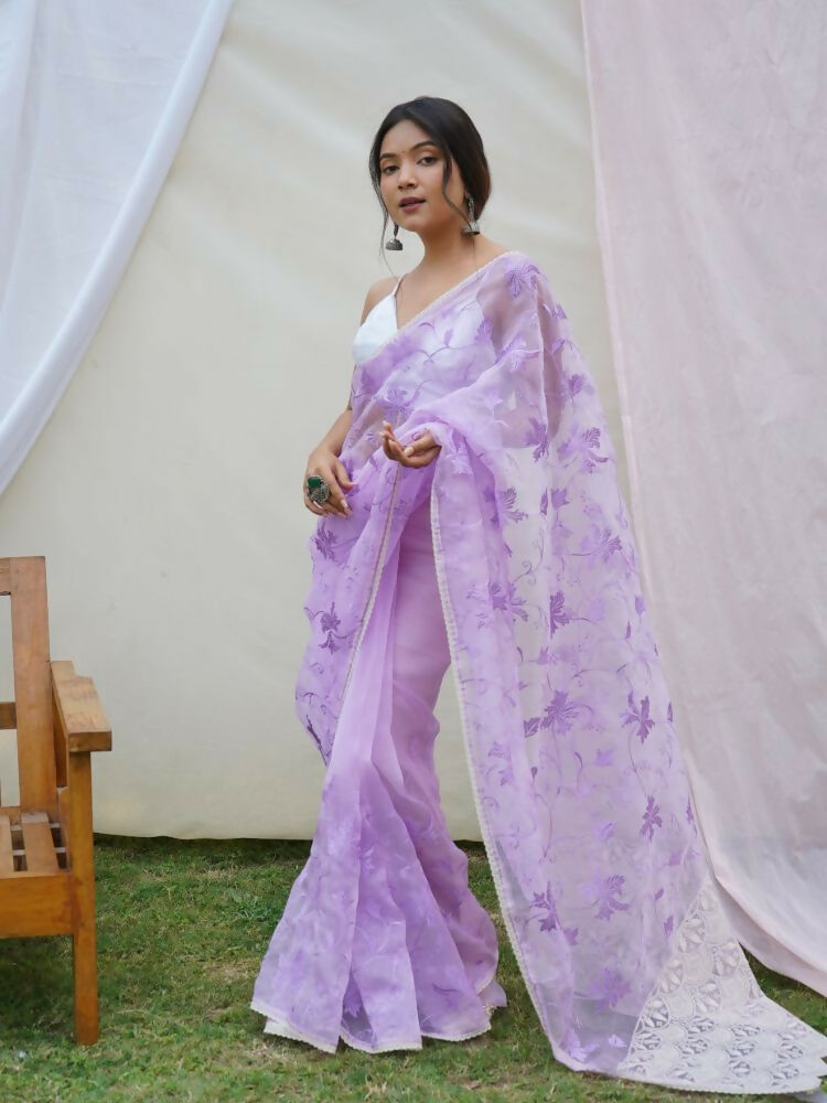 Vamsee Ishaq Lavender Organza Saree - Swadesiicart