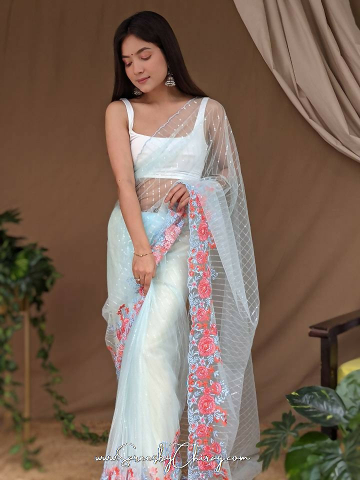 Vamsee Murari Sky Super Net Saree - Swadesiicart