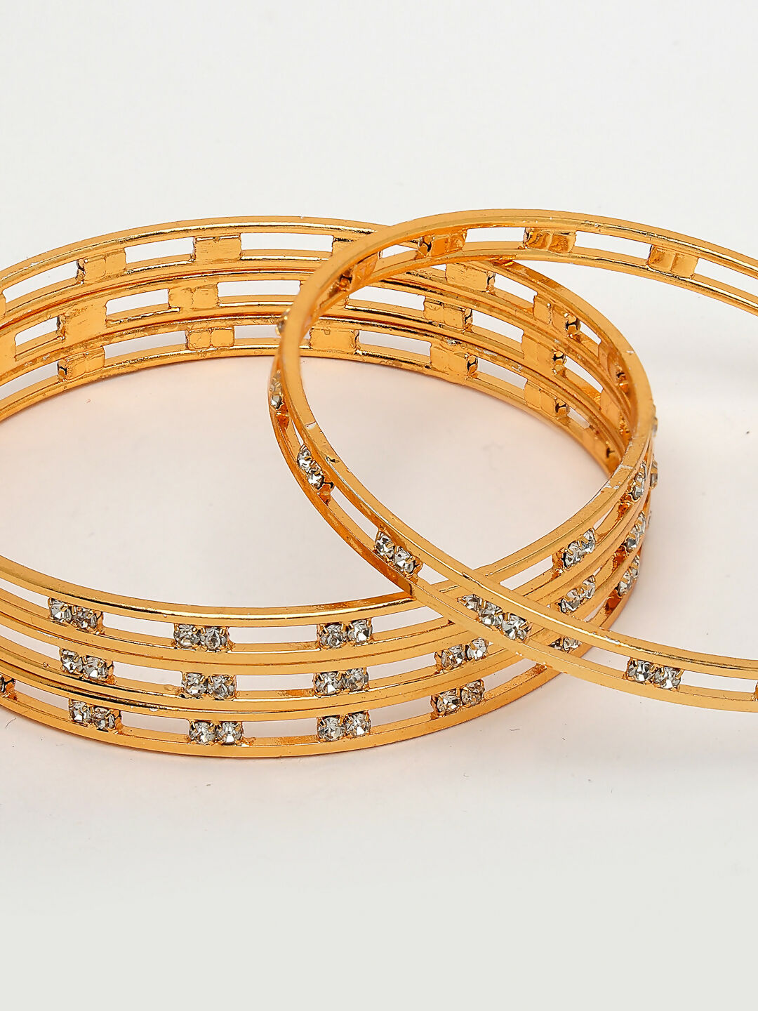 NVR Women's Set of 4 Gold-Polished CZ Stone-Studded Bangles - Swadesiicart