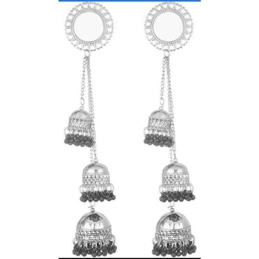 MS Fashion India Stylish Kashmiri Hanging Three Jhumkas And Mirror Earrings | Swadesiicart