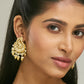 Nuyug 22K Gold-Plated Kundan Stone Studded & Pearl Drop Beaded Crescent Shaped Chandbalis | Swadesiicart