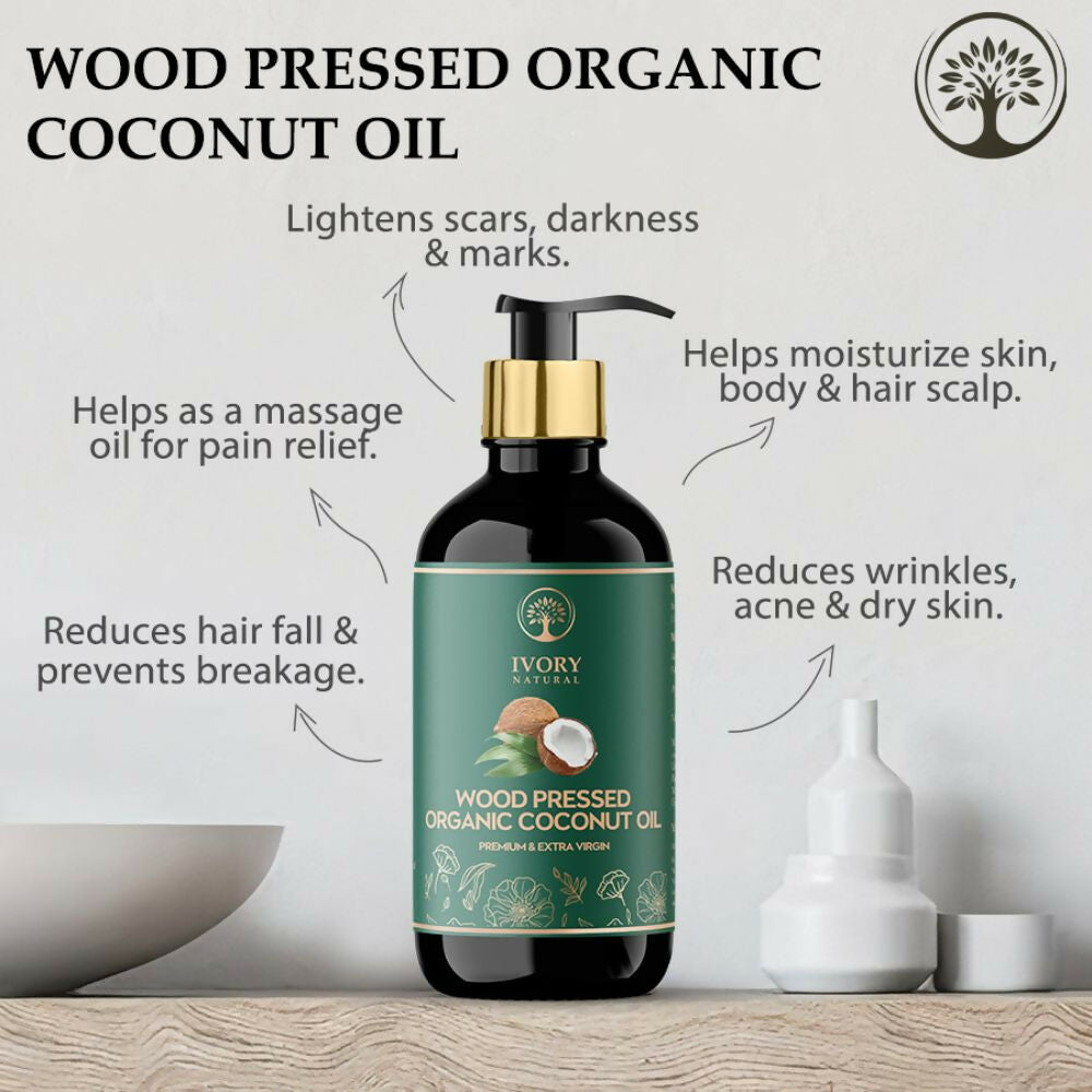 Ivory Natural Wood Pressed Organic Coconut Oil , Premium Extra Virgin Oil - For Radiant Skin, Hair Wellness & Baby Care | Swadesiicart