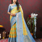 Lorenvalley Fashion Yellow Cotton Woven Design Zari Meenakari Weaving Saree - Swadesiicart