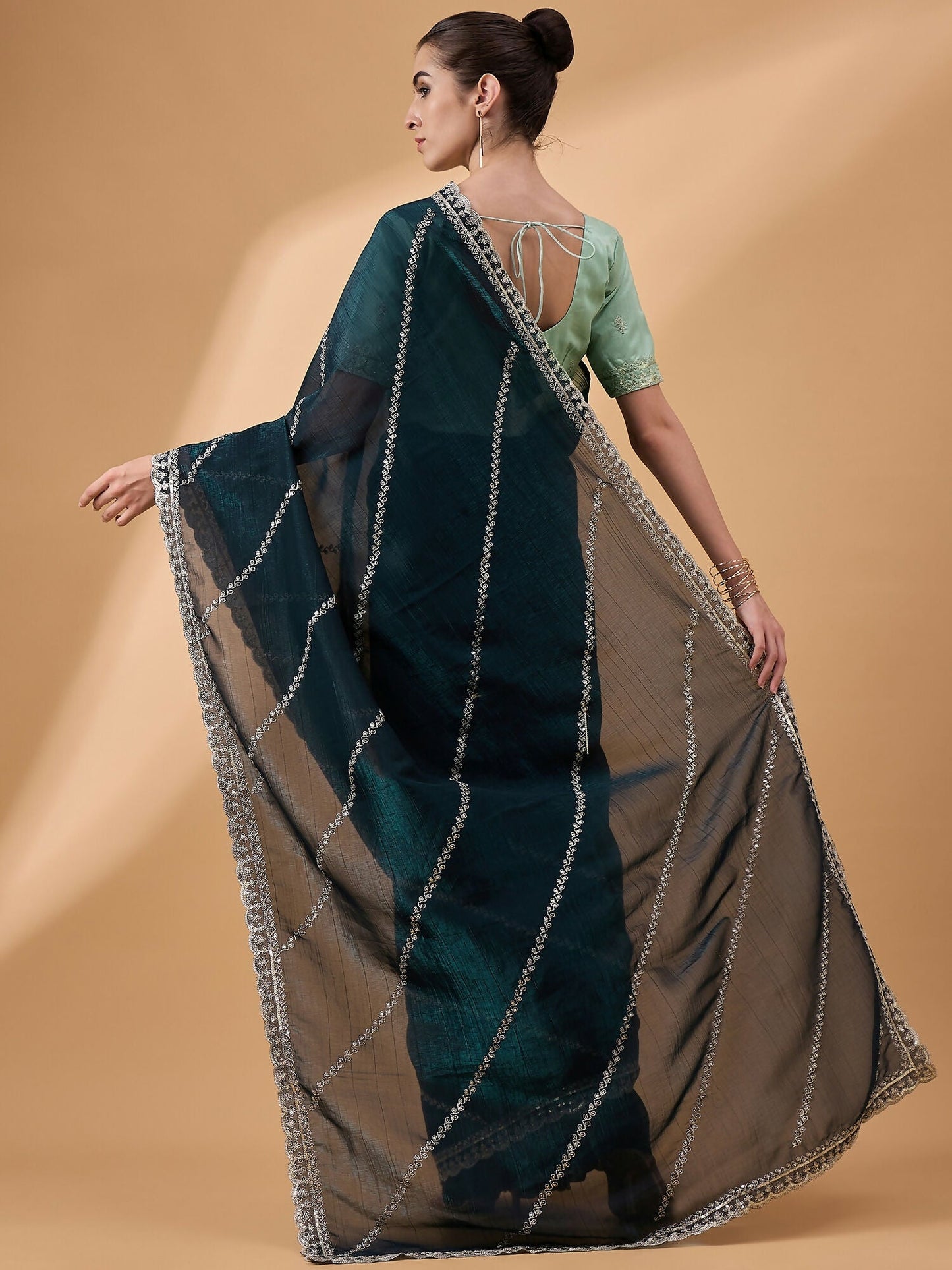 Blue Muslin Embroidered Saree with Unstitched Blouse Piece - Satya