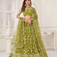 Aastha Fashion Olive Green Butterfly Net White Cotton Thread Work And Sequence Work Embroidery Wedding Wear Lehenga Choli
