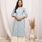FIORRA Women's Floral Printed Sky Blue Cotton Straight Kurta - Swadesiicart