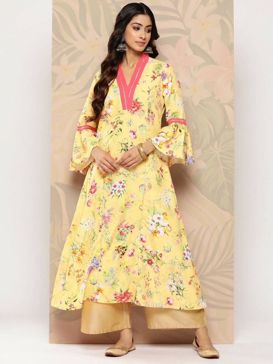Ahalyaa Women's Traditional wear Kurta - Yellow | Swadesiicart