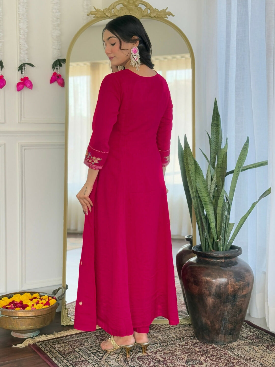 The52 Rani Women's Beautiful Embroidered Work Vichitra Silk Fabric Straight Kurta Pant and Dupatta Set - Swadesiicart