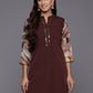 Ahalyaa Brown & Gold-Toned Mandarin Collar Printed Tunic - Brown Color | Swadesiicart