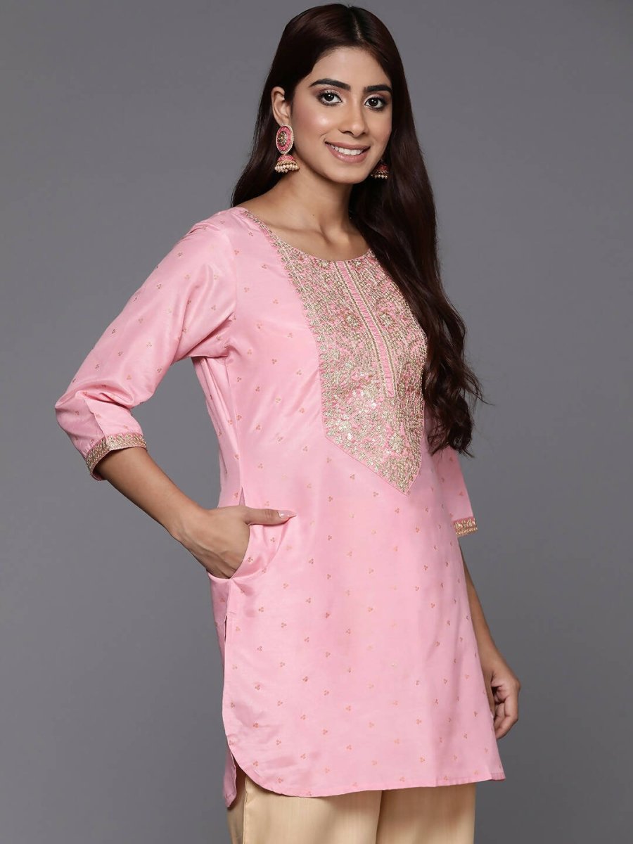 Ahalyaa Pink Printed Tunic - Pink Color | Swadesiicart