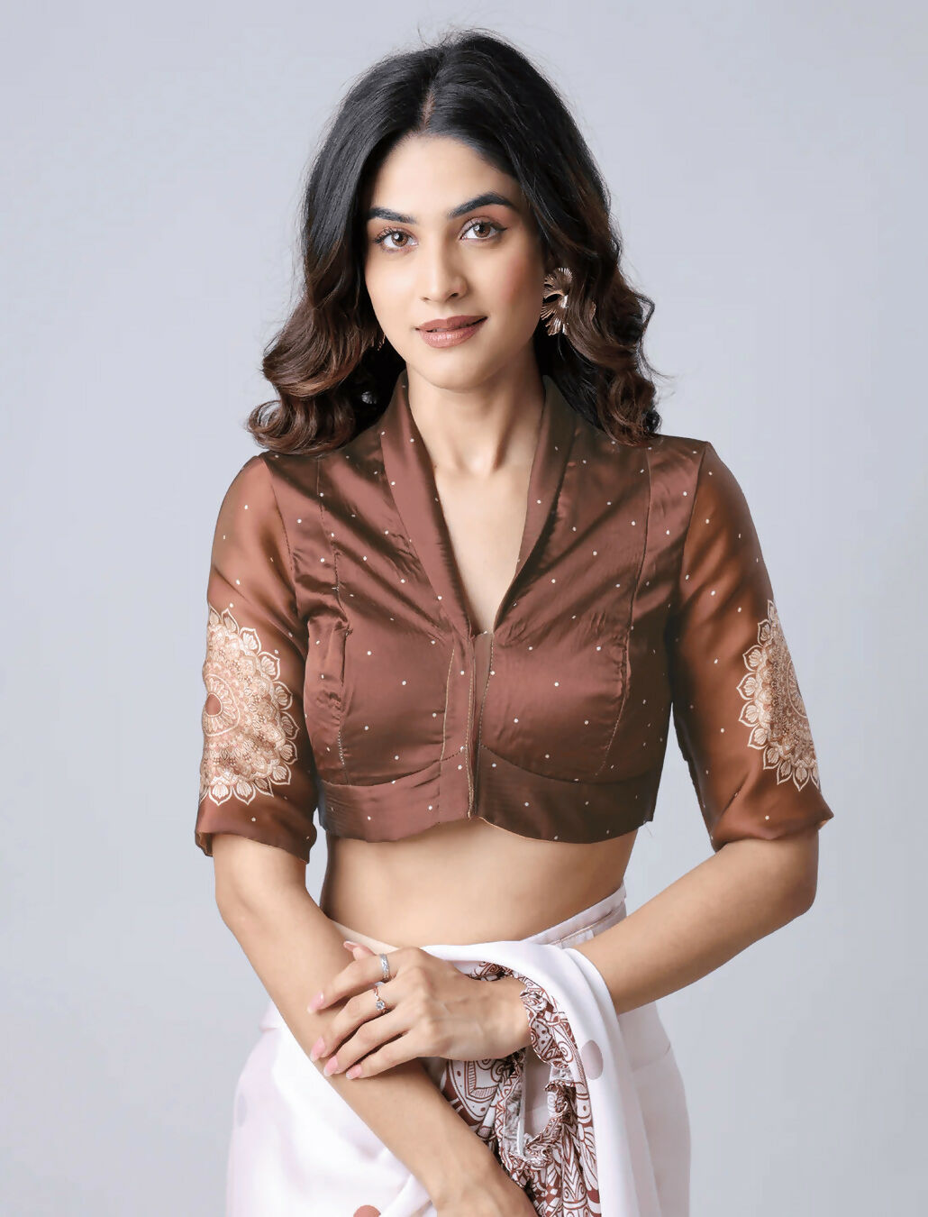 Vastranavya Ivory Mandala Print Free Hand Ready to Wear Saree | Swadesiicart