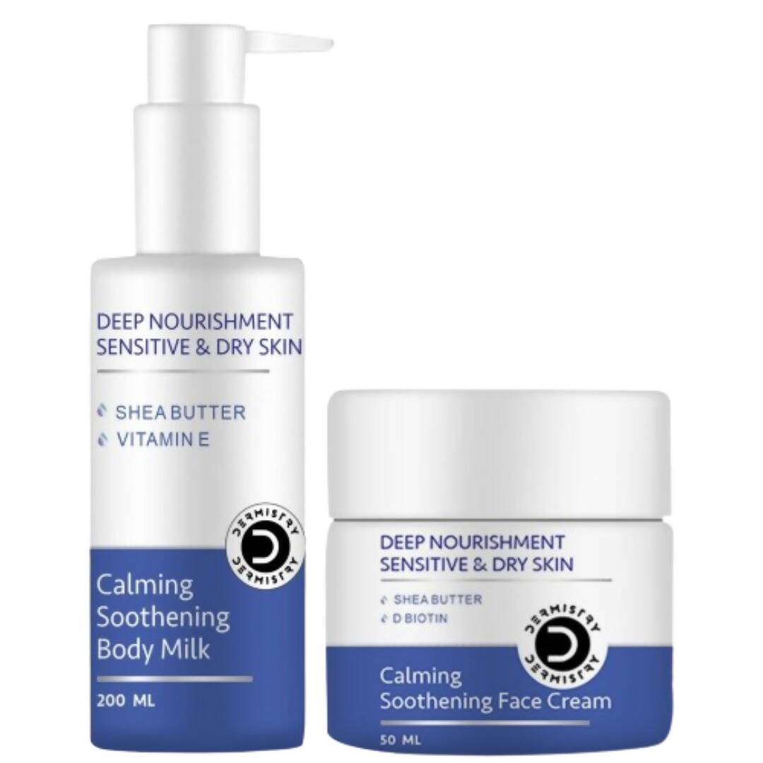 Dermistry Sensitive & Dry Skin Calming Body Milk Lotion & Calming Soothening Face Cream - Swadesiicart