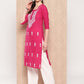 Yufta Hot Pink Floral Embroidered Pure Cotton Kurta - Swadesiicart