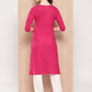 Yufta Hot Pink Floral Embroidered Pure Cotton Kurta - Swadesiicart