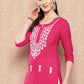 Yufta Hot Pink Floral Embroidered Pure Cotton Kurta - Swadesiicart