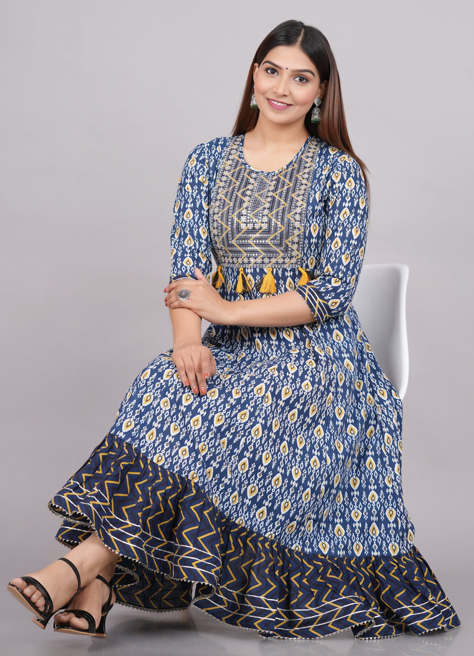 House of RP Women's NavyBlue Cotton Kurta & Dupatta Set | Swadesiicart